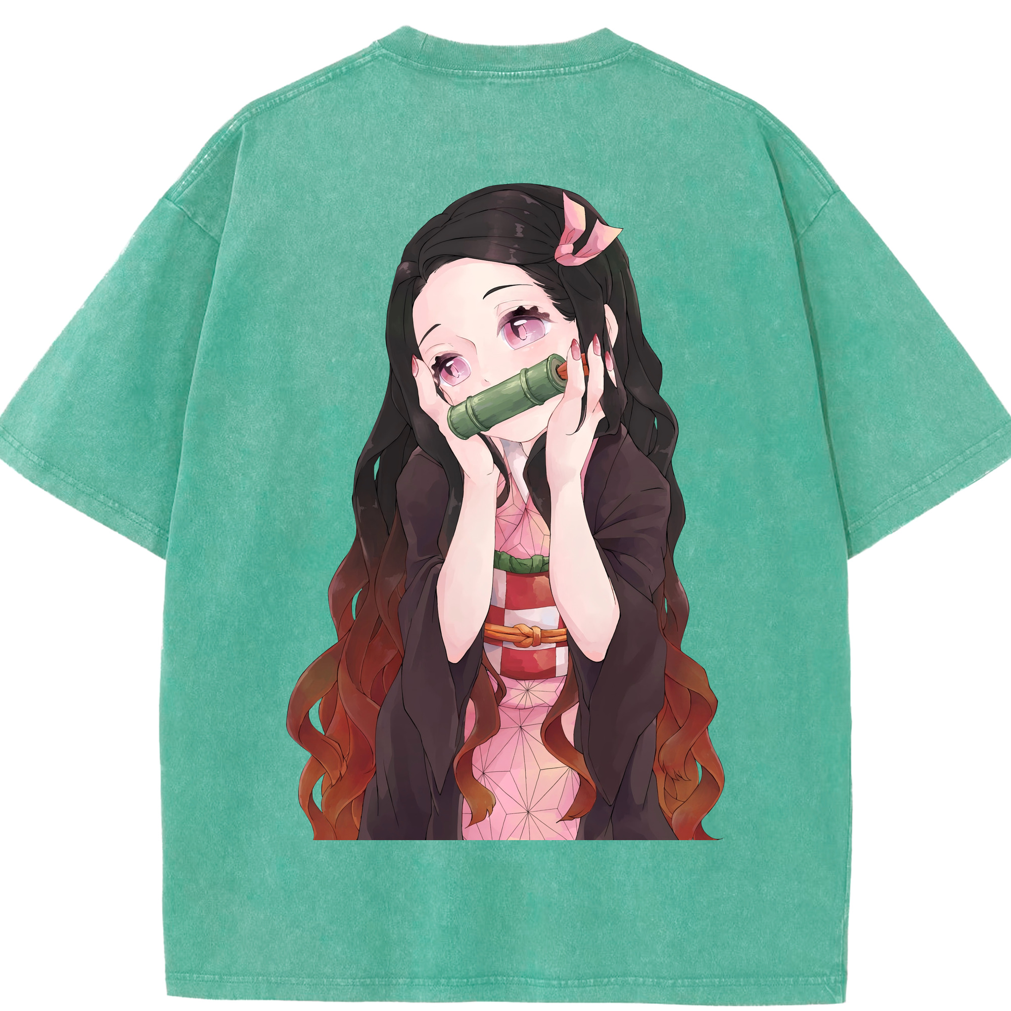 （画像用） 鬼滅の刃（きめつのやいば）竈門 禰󠄀豆子／かまど ねずこ Kamado Nezuko 綿100% ヴィンテージ風 半袖Tシャツ（背面プリント）
